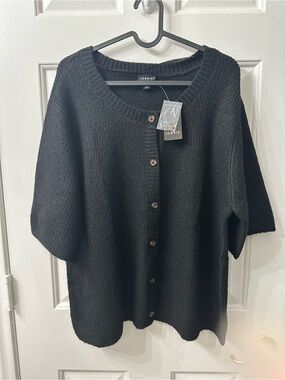 Torrid Cardigan Black Half-Sleeve Button Sweater Vegan “Cashmere” 1X NWT